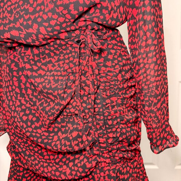Kookai Black and Red Ruched Wrap Mini Dress, Sz FR 36